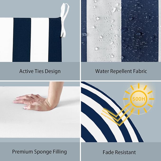 LVTXIII Outdoor Chair Cushions, Water Repellent Patio Furniture Cushions Outdoor Chair Pads with Ties for Dining Chairs and Garden Furniture, 22"x22"x3" Set of 2, Cabana Navy