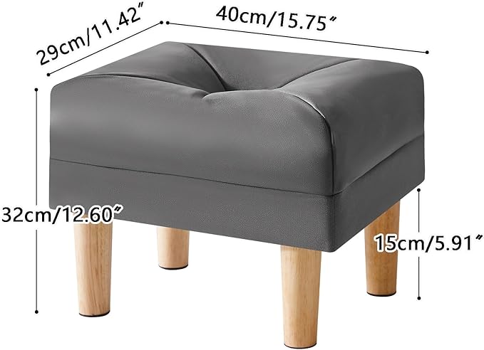 YMYNY Small Footstool Ottoman, Faux Leather Footrest with Sponge Padded Seat, Step Stool for Sofa, Bedroom, Living Room, Entryway, Change Shoes Stool 15.75" D × 11.42" W×12.6" H Dark Grey UHBD040BG