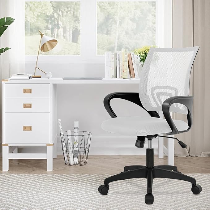 Ergonomic Office Desk Chair - Mesh Computer Task Swivel Chair with Lumbar Support, Modern Executive Adjustable, White