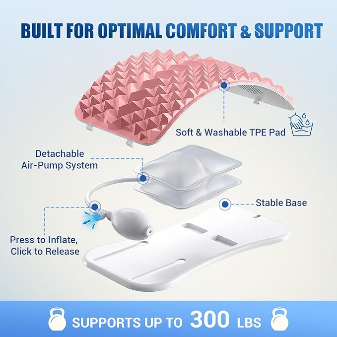 Back Stretcher for Lower Back Pain Relief, Adjustable Lumbar Support Board with Acupressure Points, Back Stretcher Board for Scoliosis, Spine Decompression Support(Pink)
