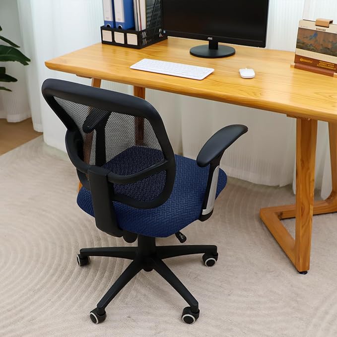FORCHEER 100% Waterproof Office Chair Seat Cover 20x20 Jacquard Strechable Computer Desk Chair Seat Cushion Slipcover 1 Piece Washable-Navy
