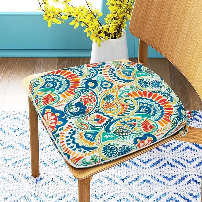 Magpie Fabrics 17"x16"x2" U-Shape Chair Cushions with Ties 4 Count, Outdoor Indoor Waterproof All Weather Seat Pads Decoration for Patio Garden Dining Office - Paisley Multi