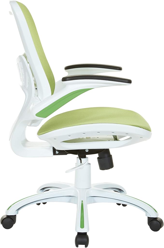 OSP Home Furnishings Riley Ventilated Manager's Office Desk Chair with Breathable Mesh Seat and Back, White Base with Green