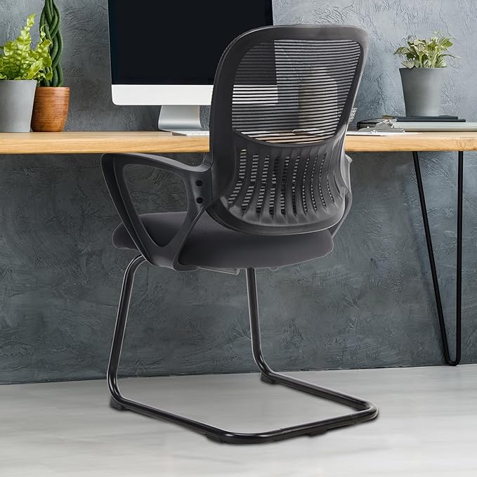 Yapamar Office Desk Chair No Wheels, Ergonomic Executive Sled Base Mesh Computer Chairs with Comfy Arms and Lumbar Support for Home Conference Room Bedroom - 2 Pack