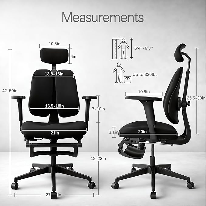 Flex Ergonomic Office Chair with Dynamic Split-Back Design, 3.15" Ultra-Thickened High-Density Molded Foam Seat, 4D Adjustable Armrests, High Back Computer Desk Chair with Footrest, Black