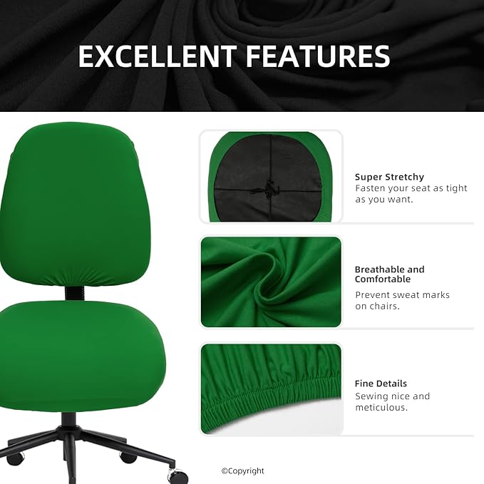 Super Stretchable Separate Office Chair Seat Covers - Universal Spandex Computer Chair Slipcover - 180GSM Washable Rotating Backrest Coverings & Cushion Protectors for Dogs, Cats, Pets
