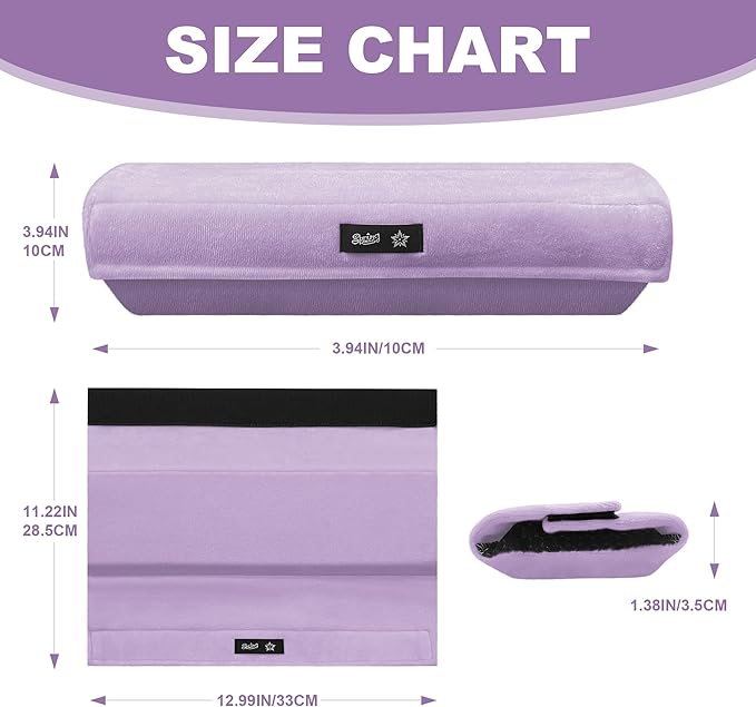 SPRING SEAON Wheelchair Accessories Armrest Covers (Pair), Short Plush Memory Foam Pads, Non-Slip Bottom, Wide Hook-and-Loop Straps, Washable, for Wheelchair/Transport/Office/Gaming Chairs, Purple