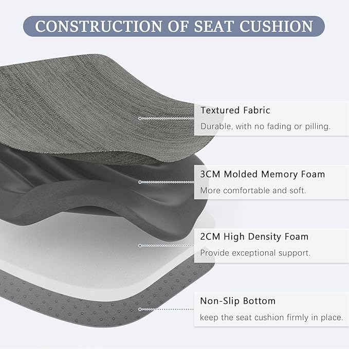 baibu Kitchen Chair Cushions Set of 6, Dual-Layer Patented Design Memory Foam Dining Chair Pads with Ties and Washable Cover, 6 Pack, 17" x 16" x 2", Grey