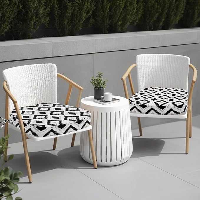 idee-home Outdoor Chair Cushions Set of 2, 17" x 17" x 3" Thick D-Shaped Patio Furniture Outdoor Seat Cushions Waterproof with Ties, Dining Pads