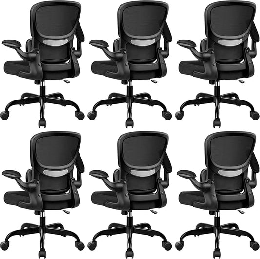 ALLGOD Ergonomic Office Chair, Breathable Mesh Ergonomic Desk Chair with Lumbar Support, Flip-up Armrests, Computer Chairs Comfortable for Home, Office, Work, Standard, 6 Pack