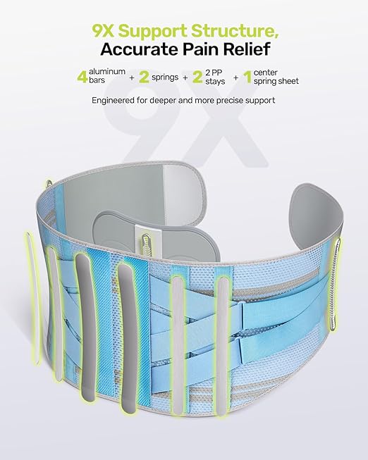 Rakiie Back Brace for Women, 9X Support System with Upgraded 3D Silicone Pad, Ergonomic Adjustable Lumbar Support for Pain Relief, Sciatica Blue Size S (Waist: 28.7" – 35.8")