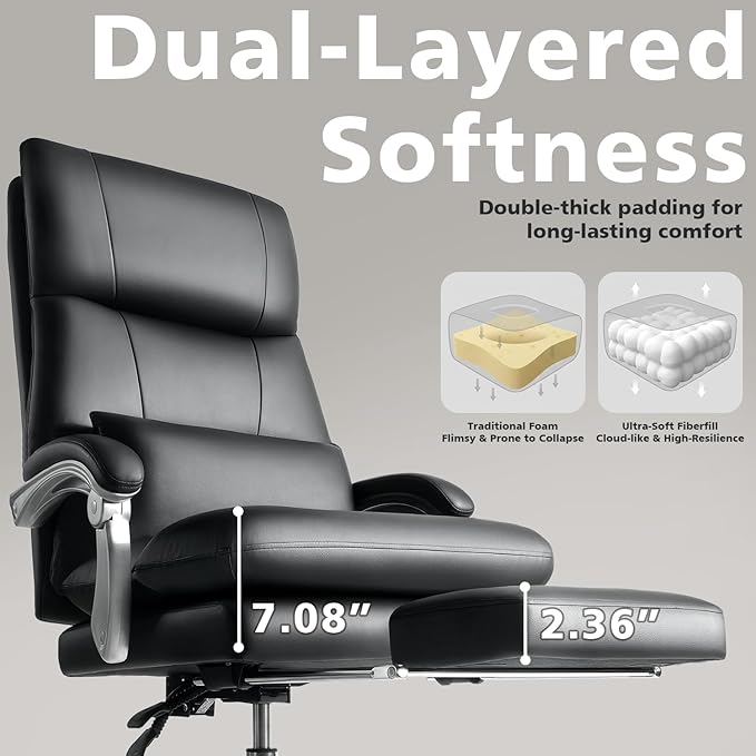 WAILOR Cloud-Like Comfy Office Chair with Footrest, Overstuffed Fiberfill Executive Desk Chair, Ultra-Soft Reclining High Back Computer Chair, Cozy Double-Layered Plush Seat, Big & Tall 400lbs Cap