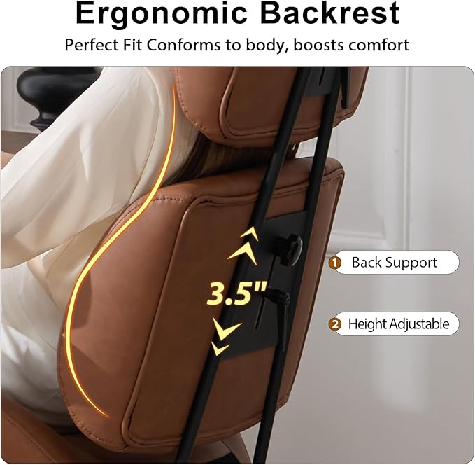 Office Chair, Ergonomic Computer Chair with Adjustable Headrest and Lumbar Support, Executive Leather Chair with Padded Arms, High Back Desk Chairs for Long Hours Sitting,Brown