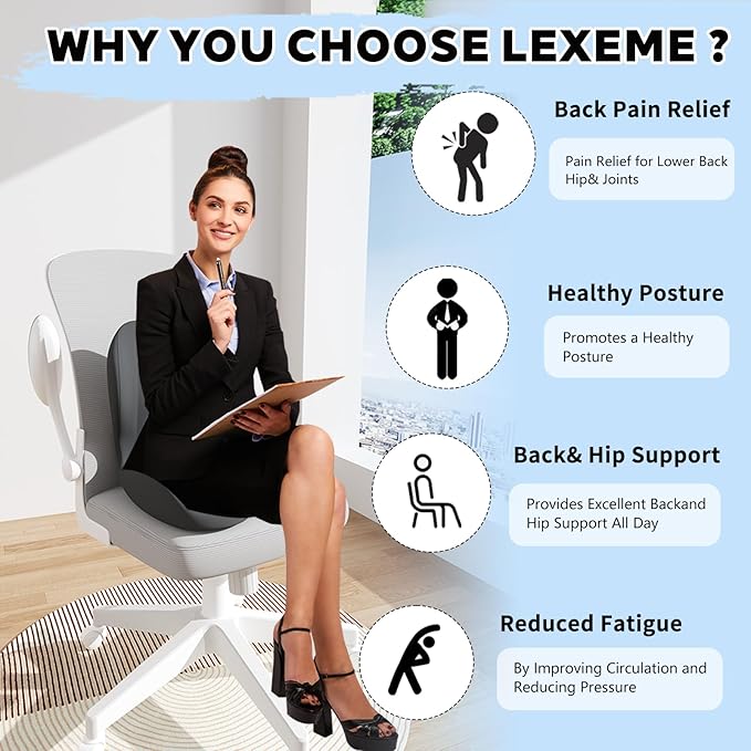 Lumbar Support Cushion for Office Chair, Ergonomic Memory Foam Back Support Pillow for Car Seat, Height-Extended Lower Back Cushion with Breathable Cover, Pain Relief for Office, Driving, Wheelchair