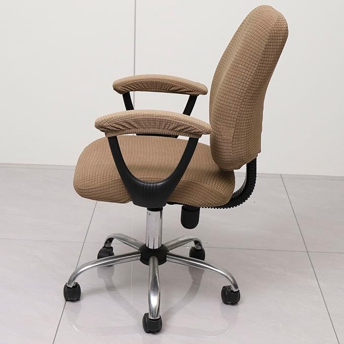 Melaluxe Office Chair Cover with Armrest Covers， Universal Stretch Desk Chair Cover, Computer Chair Slipcovers - Light Coffee