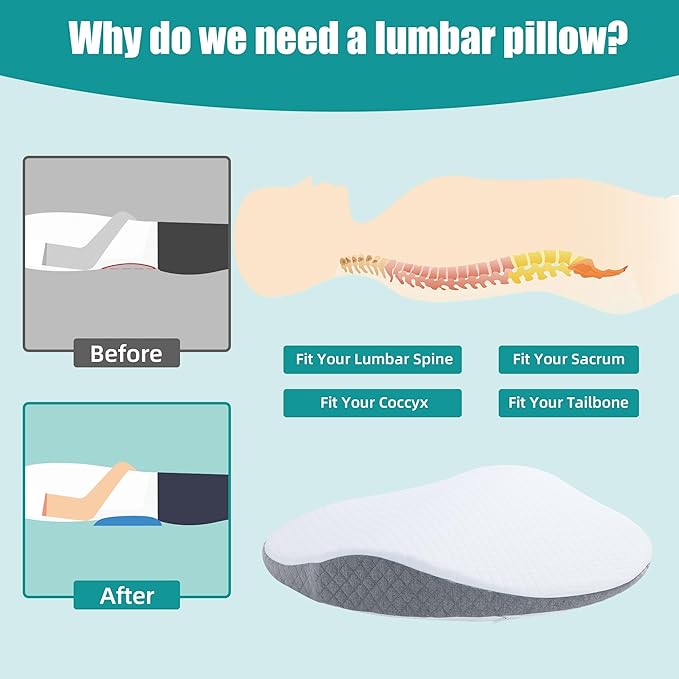 ROYALAY Lumbar Support Pillow for Bed, Memory Foam Waist Pillow for Sleeping, Ergonomic Wedge Pillow for Back Support, Elevated Body Pillow with Removable Cover for Side, Back and Stomach Sleepers