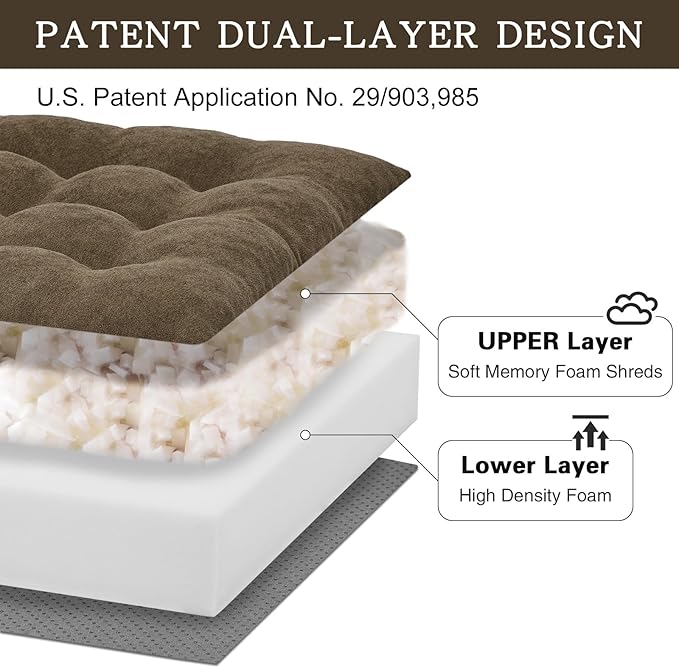 Recliner Cushion for Elderly - Patented Dual Seat Cushion for Sagging Recliner Replacement Booster Cushion for Easy Get Up from Chair, Sofa & Couch, Relieves Long-Sitting Pain 20x20x5 Brown