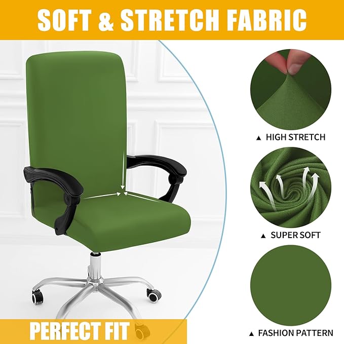 Smiry Stretch Printed Office Computer Chair Covers, Universal Desk Rotating Chair Slipcovers Removable Washable, Soft Fit Anti-Dust Spandex Protector Cover with Zipper, Olive Green