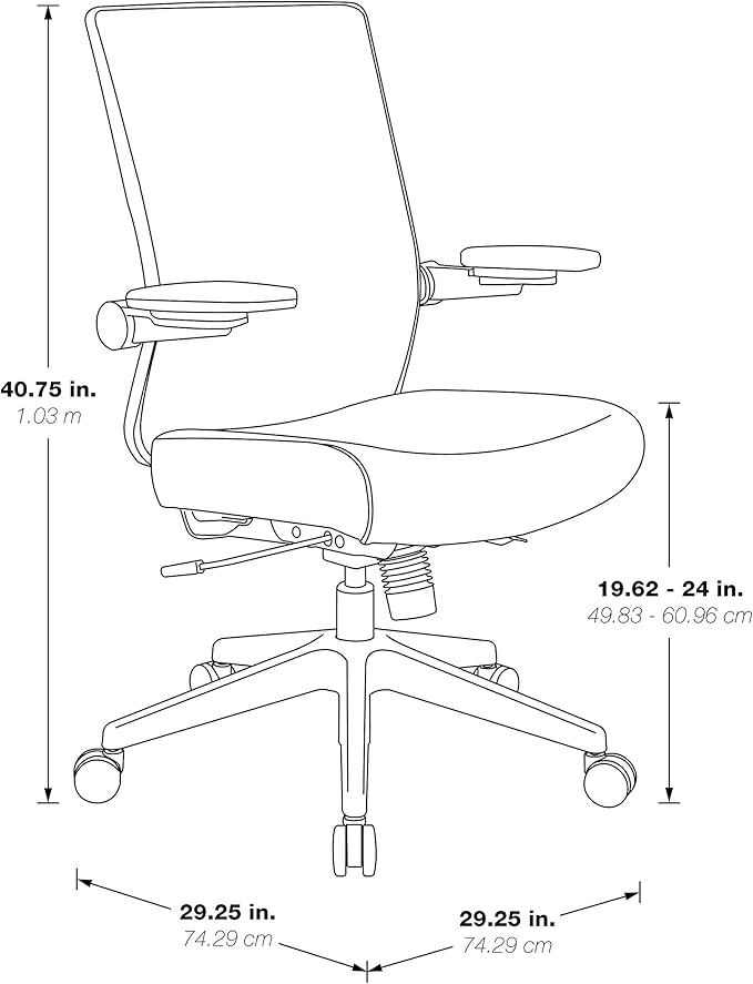 Space Seating 867 Series Adjustable Manager's Chair with Breathable Mesh Back, Lumbar Support and Padded Flip Arms, Charcoal Fabric Seat with Silver Nylon Base