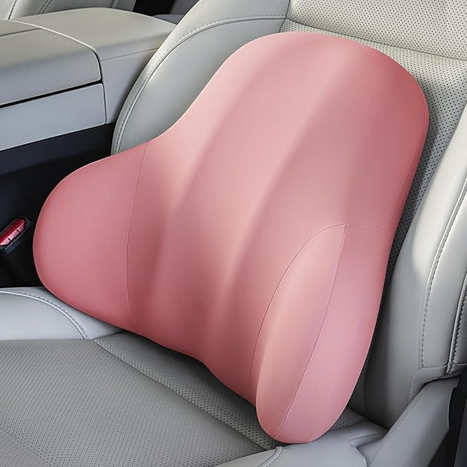 BABUR Lumbar Support Pillow for Car, Ergonomic Memory Foam Support Pillow for Lower Back Pain Relief, Washable Cover, Lumbar Cushion for Driving Seat, Fits Most Cars | Pink