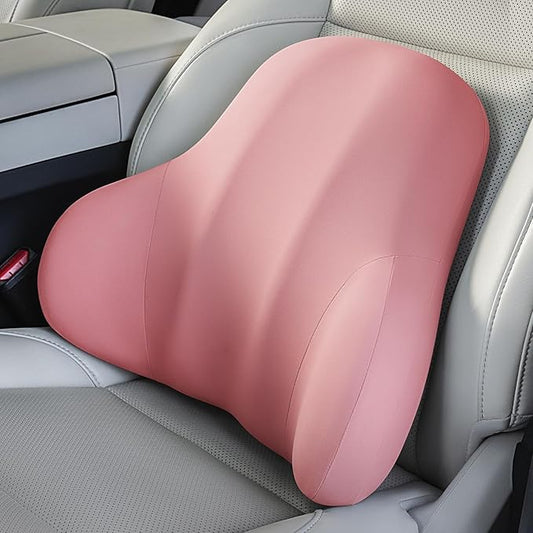 BABUR Lumbar Support Pillow for Car, Ergonomic Memory Foam Support Pillow for Lower Back Pain Relief, Washable Cover, Lumbar Cushion for Driving Seat, Fits Most Cars | Pink