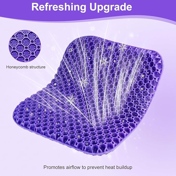 Shouken Large Gel Seat Cushion for Long Sitting - 18 x 17 Inches, with Non-Slip Cover, Soft & Breathable, Gel Chair Cushion for Wheelchair, Car, Desk, Home, Office Chair, Hip Pain Relief