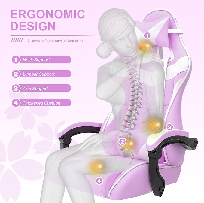 Soontrans Light Purple Gaming Chair with Footrest,Lovely Cute Bunny Computer Gamer Chair,Kawaii Desk Chair for Granddaughter,Sister,Girlfriend,Wife and Love
