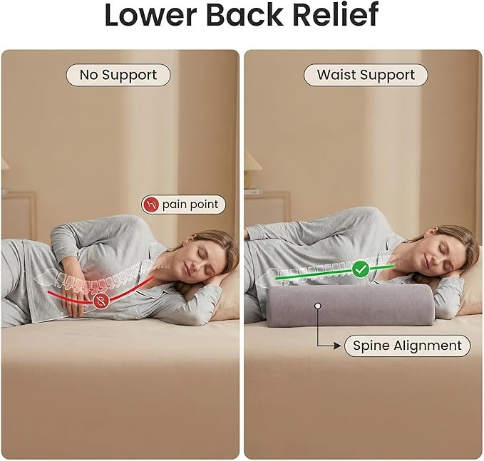 Under Knee Pillow, Half Moon Leg Pillow - Memory Foam Ergonomic Support Pillow for Side & Back Sleepers, Pain Relief & Alignment, Under Knee, Lumbar & Multi-Use Bolster Gray
