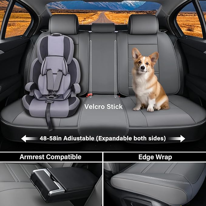 Coverado Car Seat Covers Full Set, 5 Piece Car Seat Protector with Removable Headrest, Nappa Leather Breathable Front Back Rear Seat Cushion Universal Fit for Truck Automotive Most of Cars Gray