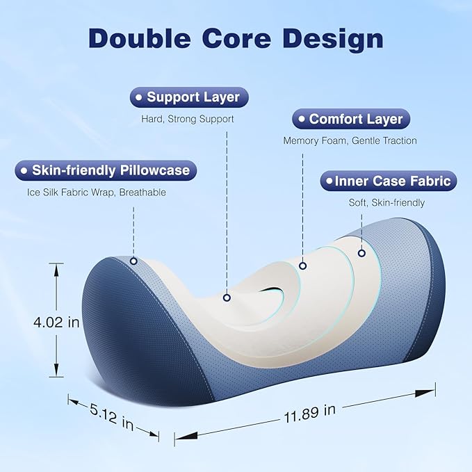 urnexttour Neck Cervical Pillow Cervical Traction Device Lumbar Support Memory Foam Roll Pillow Muscle Relief Shoulder Pain Relaxer Blue