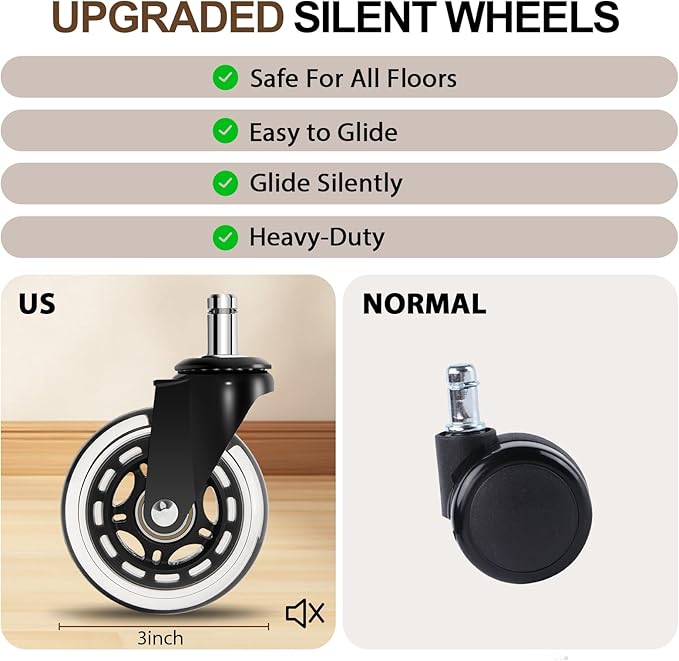 E-Motie Office Chair with Rubber Wheels, Ergonomic Computer Chair 500 lbs, Leather Desk Chair with Lumbar Support, Executive Chair Adjustable Height & Recline, Dark Grey