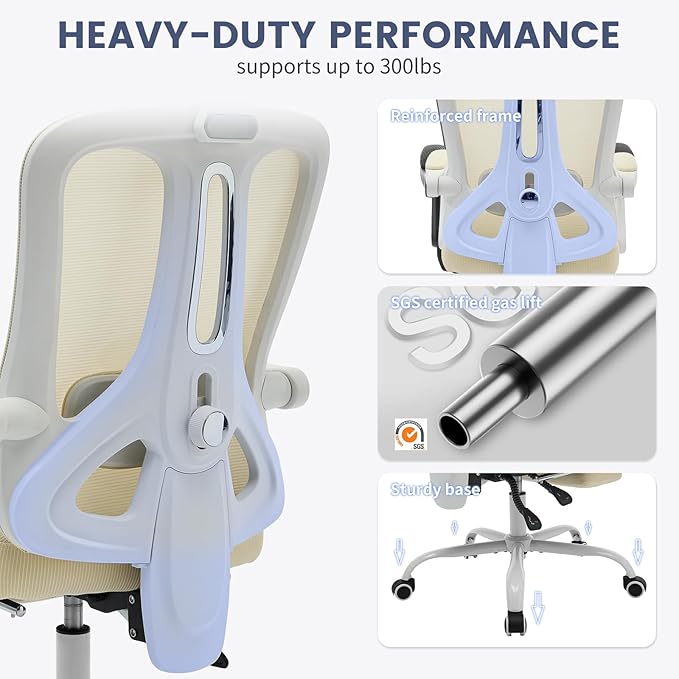 Ergonomic Office Chair,Swivel Task Chair with Adjustable Lumbar Support,Home Office Chair with Footrest,Mesh High Back Gaming Chair Off White