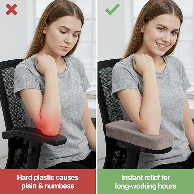 Smiry Ergonomic Office Chair Armrest Pads, Memory Foam Arm Rest Covers, Non-Slip Armrest Cushion with Adjustable Buckles and Straps, Elbow Relief for Desk, Gaming & Wheelchair (Taupe, Set of 2)