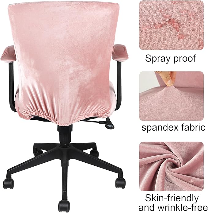 Tallew 4 Pcs Office Chair Covers Set Computer Universal Protective Stretchable Chair Seat Covers Desk Armrest Slipcovers Pads Office Cushion Backrest for Rotating(Light Pink)