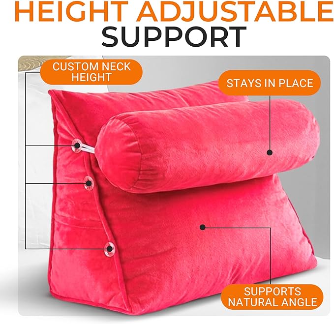 Cheer Collection Reading Wedge Pillow - Adjustable Wedge Reading Pillow with Neck Support, Hollow Fiber-Filled Backrest Pillow for Reading, Gaming, and TV Watching, Hot Pink