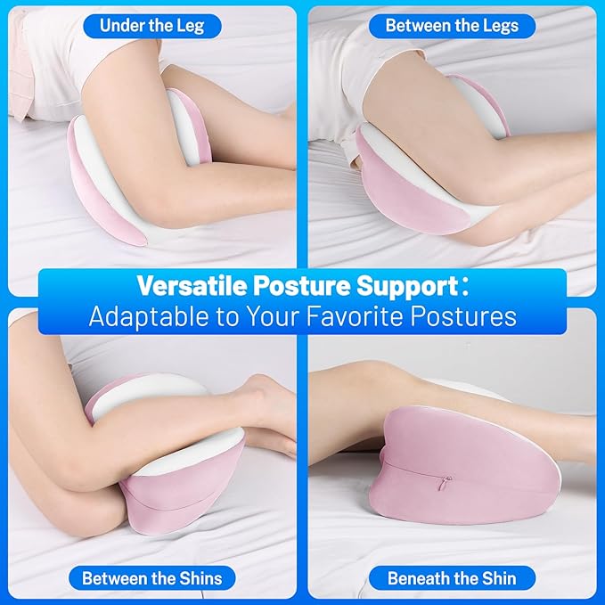 Knee Pillow for Side Sleepers, Leg Pillow with Washable Cover, Memory Foam Leg Pillow for Side Sleeping, Heart-Shape Cushion for Hip, Back & Sciatica Pain Relief, Pink