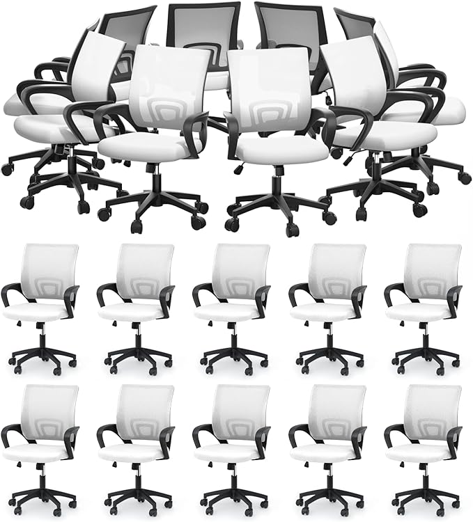 MoNiBloom Mesh Office Chair, Ergonomic Computer Chair for Adults, Rolling Swivel Mid-Back Desk Chair with Lumbar Support, Comfy Armrest for Home Office, Gaming, White 20 Pack