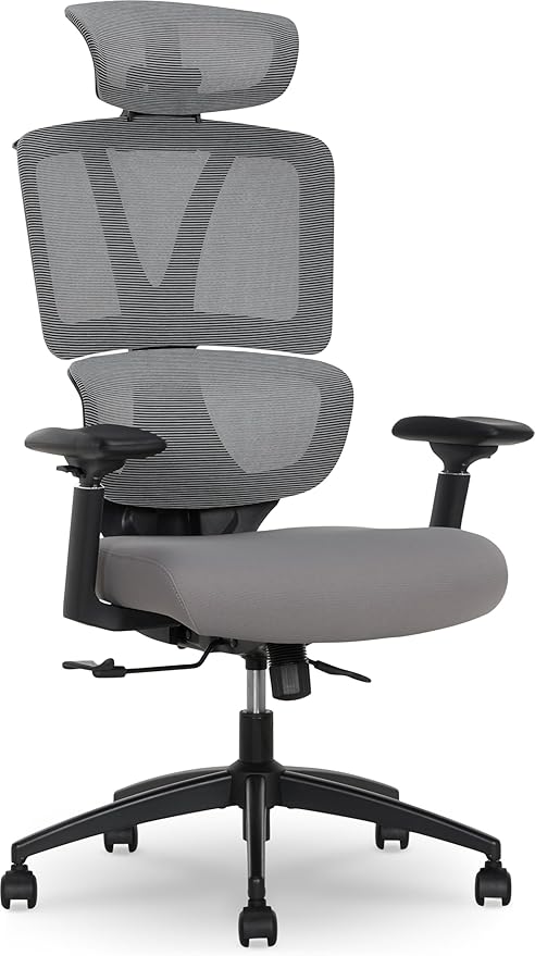 Serta AirHaven SX1200 Ergonomic Office Chair, High Back Mesh Desk Chair with Adjustable Headrest, Lumbar Support, 3D Armrests, ComfortCoils Seat, Swivel Computer Chair with Wheels, Gray