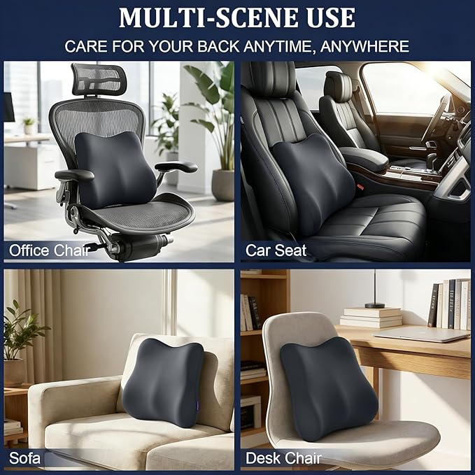Lumbar Support Pillow Office Chair Lumbar Pillow Lower Back Pain Relief Cozy Dark Gray Memory Foam Back Cushion with Removable Cover Suitable for Car, Bed