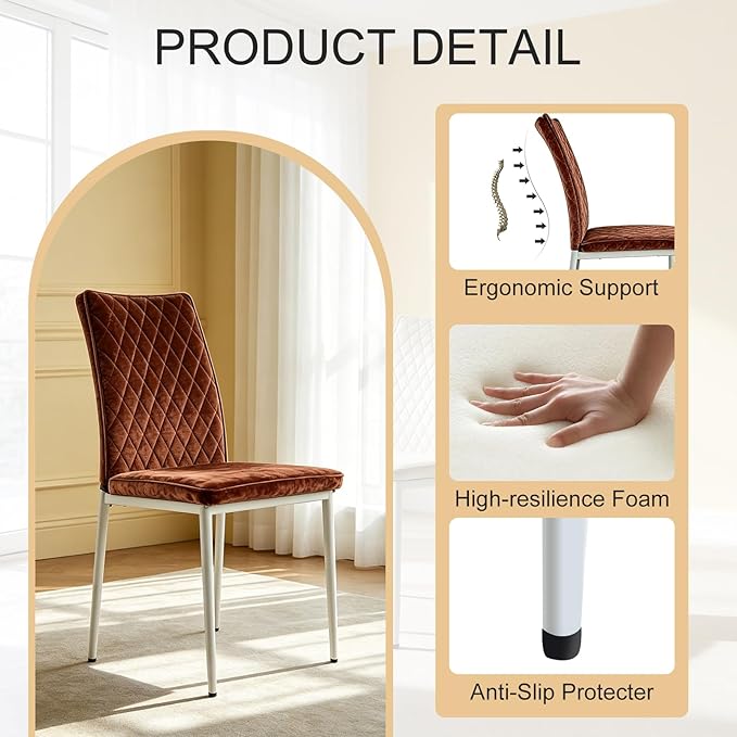 Lightdot Dining Chairs Set of 2, Accent Parsons Diner Chair Upholstered Fabric Stylish Kitchen Chairs with Metal Legs and Padded Seat for Dining Room, Vanity, Living Room, Bedroom Office,Brown