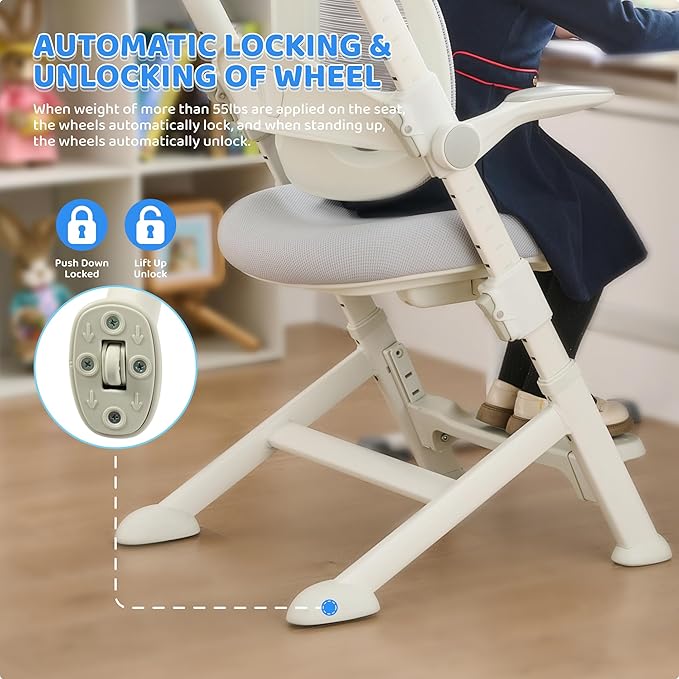 ERIYA Kids Desk Chair,Ergonomic Chair: Breathable Mesh Back, Adjustable Seat, Flip-Up Armrests, Footrest, Lumbar | Ideal for Kids, Petite Adults – Ultra-Comfy for Study/Work (Grey)