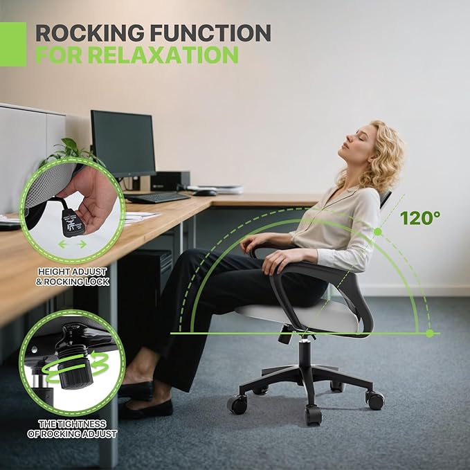 Magshion Ergonomic Office Chair 20 Pack, Mid-Back Mesh Desk Chair, Adjustable Swivel Computer Chair with Lumbar Support & Breathable Backrest for Gaming, Work, Study, 300 Lbs Capacity, Light Gray