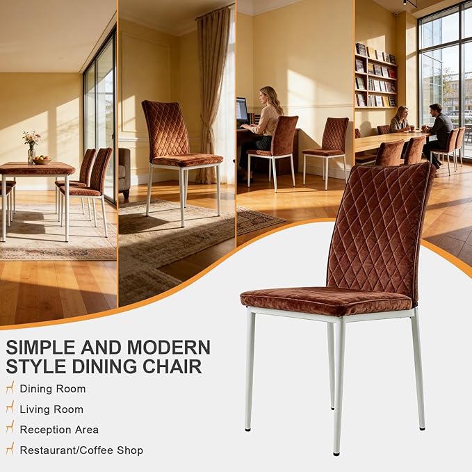 Lightdot Dining Chairs Set of 2, Accent Parsons Diner Chair Upholstered Fabric Stylish Kitchen Chairs with Metal Legs and Padded Seat for Dining Room, Vanity, Living Room, Bedroom Office,Brown