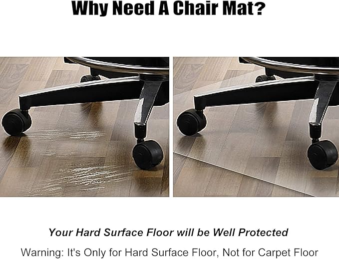 Azadx Large Chair Mat for Hardwood Floor 46 x 53'' Office Chair Mat for Hard Floors Clear Plastic Floor Mats for Wooden/Tile Floors Rolling Chairs Mats for Hardwood