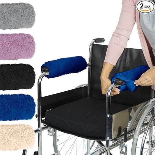 Vive Wheelchair Armrest Pads (2 PCS) - Memory Foam Sheepskin Cushion Accessories for Transport Electric Wheel Chair Arm Rests - for Adults, Seniors, Handicapped - Soft Support for Office Chair