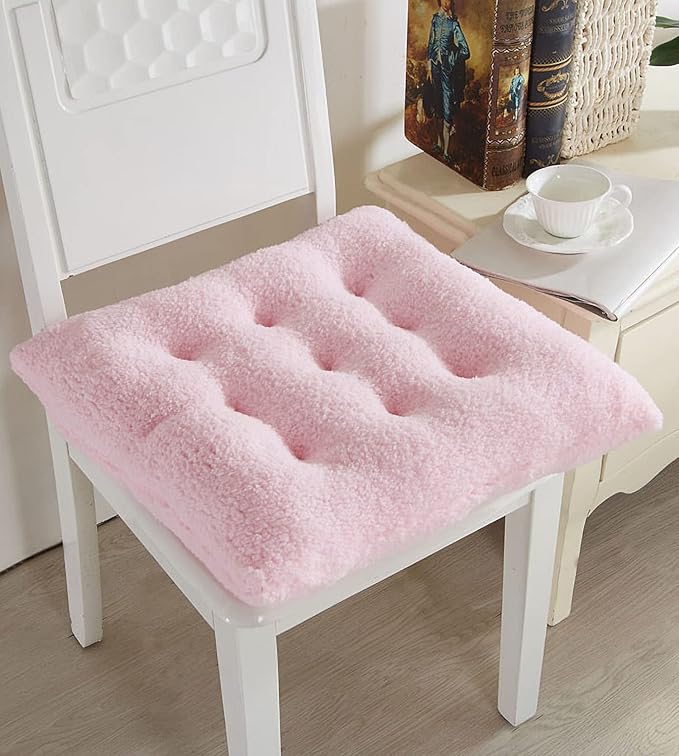Comfortable Square and Round Artificial Lambswool Chair Pads,Soft Fluffy Chair Seat Cushion Plush Cushions Seat Pad for Home Office Meditation (17 inch(45cm), Square-Pink)