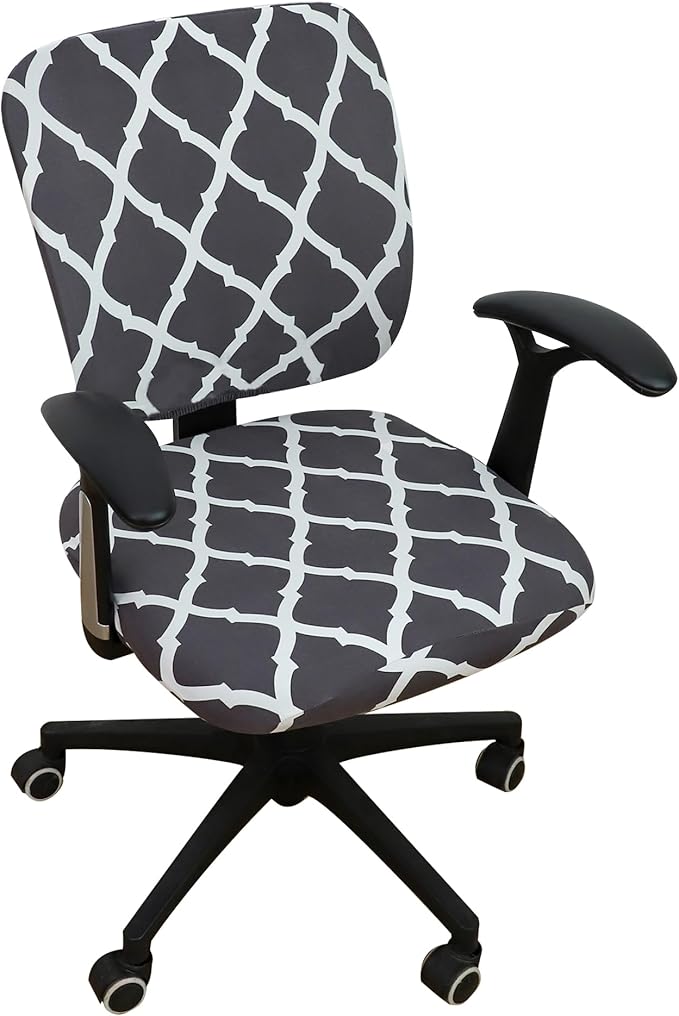FORCHEER Split Office Chair Covers Two Pieces Stretch Plaid Pattern Grey Separated Desk Chair Slipcover Washable
