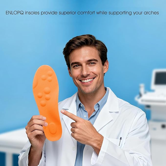 4D Cloud-Like Comfort Soles for Men - Soft Memory Foam Cushioning Insoles - Trim to Fit Steppers Insoles with Arch Support for Foot Pain Relief and Fatigue Reduction (Orange, US M 7.5-10.5)