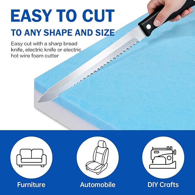 High Density Upholstery Foam Cushion - 4" Thick x 24" x 72", Gel Memory Foam Support Padding for Seat Cushion Replacement, DIY Projects, Sofa Mattress Support