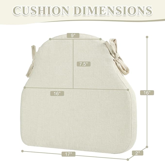 4 Pack Beige Winsor Chair Cushions with Ties, Dining Kitchen Chair Seat Pads Non Slip Removable Washable Cover 17"x16"